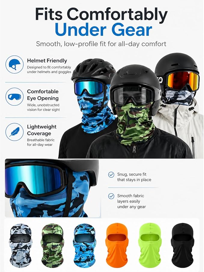SATINIOR 6 Pcs Ski Mask Cover Balaclava Full Face Mask Summer Face Cover UV Windproof Balaclava for Men Women Outdoor Sports