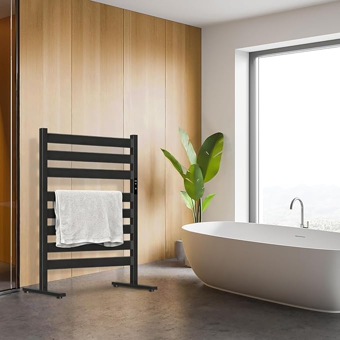 Towel Warmers for Bathroom, Heated Towel Racks, 8-Bar, Upgraded Extra-Wide Heating Area, Built-in Timer and Temperature Adjustment, Large Free-Standing Heated, Black