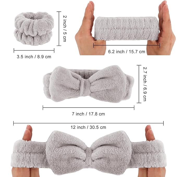 WHAVEL 6PCS Spa Headband and Wristbands Set, Face Wash Headband Wrist Bands for Washing Face Makeup Skincare Hair Band Skin Care Accessories Tools