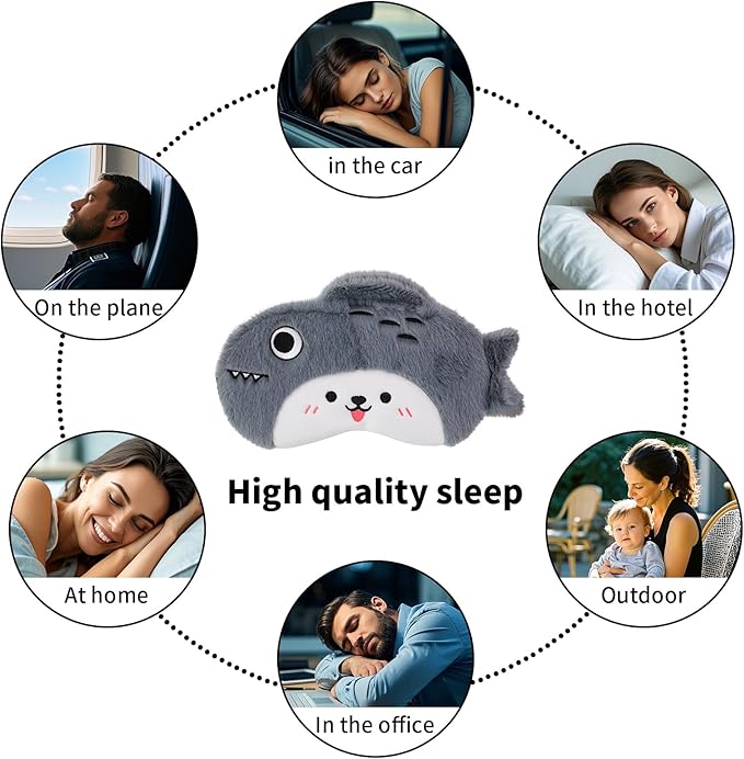 PERFECTSIGHT Sleep Eye Masks, Cute Sleep Eye Cover Lightweight Adjustable Eyeshade Mask Cover for Women Men Sleep Travel Nap, Gray Fish