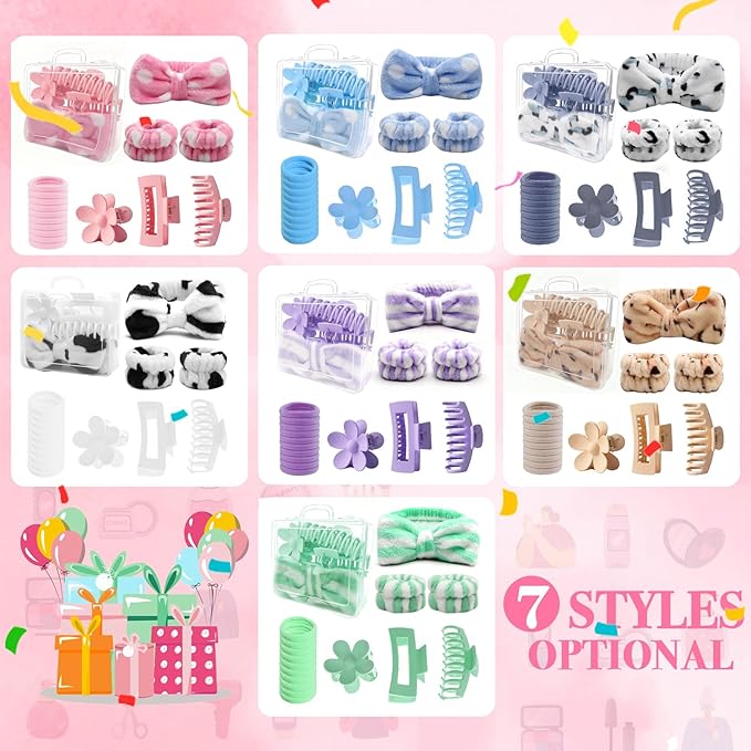 16 Pcs Skincare Headband Set, Face Washing Headband with Wristbands, Hair Claw Clips & Hair Ties, Spa Headbands for Women Girls, Perfect for Facial, Makeup, Shower, Gift Ready Bo