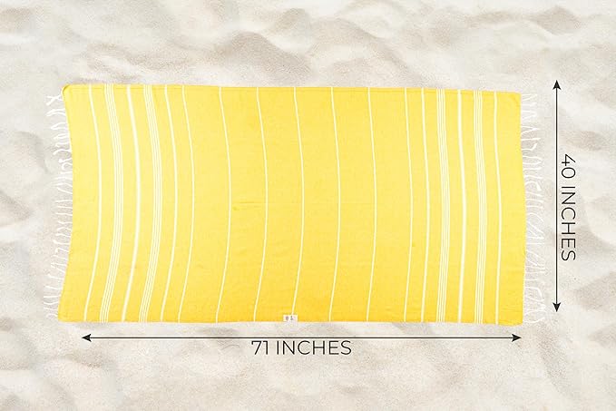 Ray Silver Turkish Beach Towel – 100% Cotton 40x71 Quick Dry Oversized Sand Free Lightweight Blanket for Travel Camping Bath Sauna Pool Gym Yoga (1pc - S-Yellow)