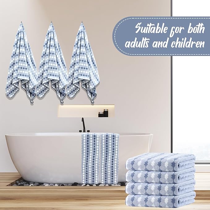SmoothNovelty 16 Pack Microfiber Bath Towels Bulk 27'' x 60'' Oversized Size Bath Towel Highly Absorbent Extra Large Soft Drying for Beach Shower Summer Salon Sport Gym Party (Cone,Blue)