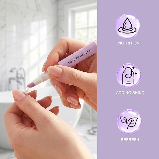 4-in-1 Cuticle Oil Pusher Pen, 2026 New Cuticle Pusher Oil Pen Nail Cuticle Pen Applicator, Cuticles Remover Pens for Dry Damaged Nails, Hangnails, Moisturize Strengthen Brighten (1 Pink+1 Purple)