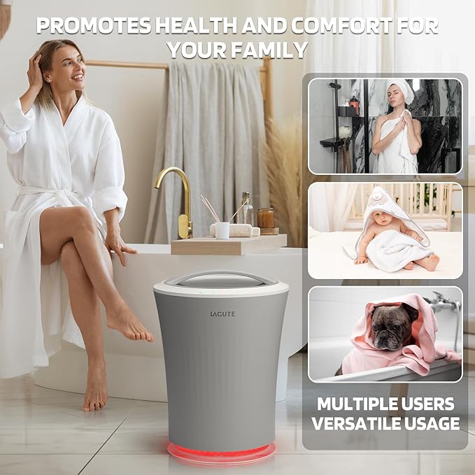 Lagute 20L Towel Warmer for Bathroom, 3-Level Timer, Warning Alarm & RGB Light, Auto Shut-Off, Heated Bucket for Bathrobe, Blanket, 40 '' x 70'' Towels, Gray