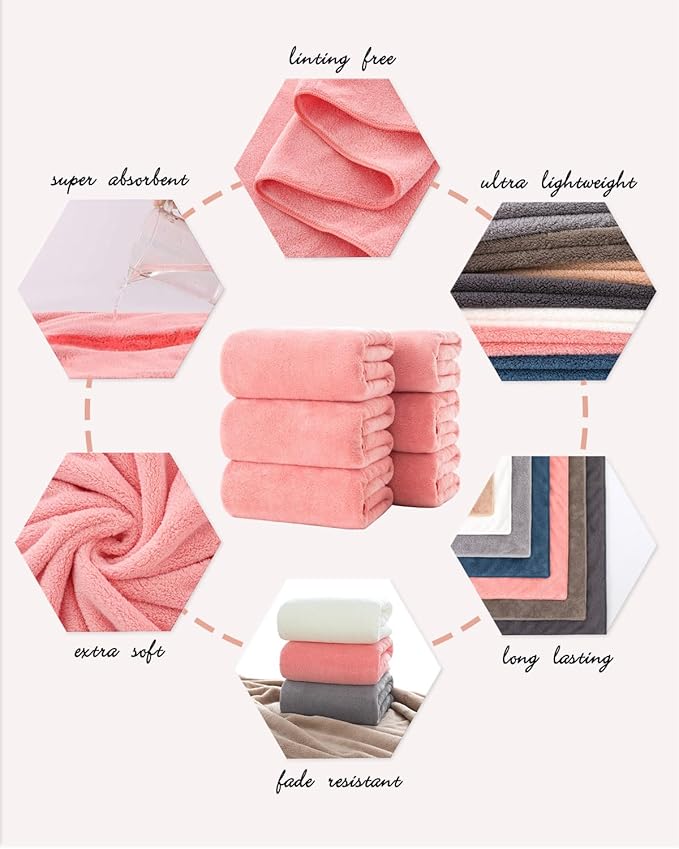 Lumimi Towel Set of 8 Very Soft Microfiber 4 Bath and 4 Hand Towels Quick Dry Light Weight for Bathroom Gym Salon, 8 Pack Pink Red