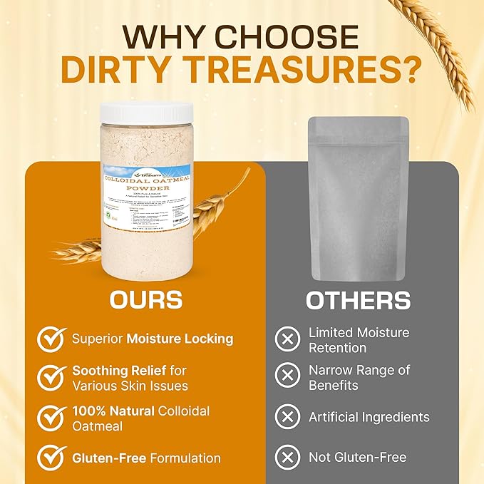 Dirty Treasures Colloidal Oatmeal Bath | Eczema & Itchy Skin Relief | Baby-Safe, 100% Natural, Fragrance-Free | 1 lb (16oz) (Pack of 2)