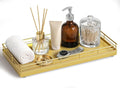 Bathroom Vanity Tray for Countertop, 12" x 6" Oak Wood Toilet Tank Tray with Metal Guardrail, Bathroom Organizer for Soap, Perfume & Skincare, Non-Slip Decorative Tray for Dresser & Vanity, Gold