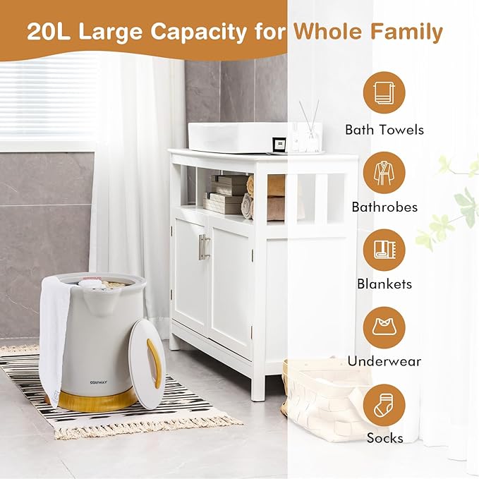 COSTWAY Bucket Style Towel Warmer, Fragrance Holder, Fits up to Two 40” x 70” Oversized Towels, Bathrobes, Blankets, Auto Shut Off, Luxury Towel Warmer for Bathroom, Spa