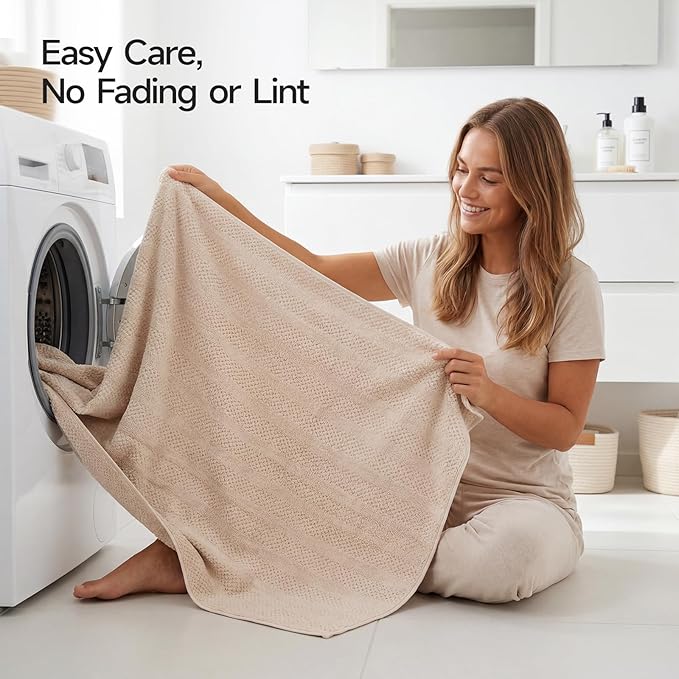 ecolook 4 Pack Microfiber Bath Towels, 31 x 63 inches Extra Large Bath Towel Set, Super Soft Highly Absorbent Bath Towels Set of 4, Quick Dry Lightweight Bathroom Towels for Spa, Pool, Gym, Camel