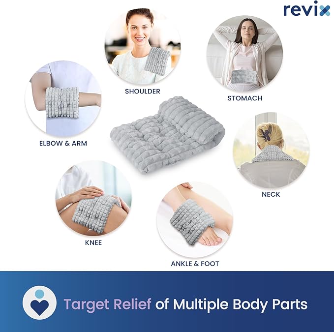REVIX Microwave Heating Pad, 6 * 12" Multipurpose Heating Pad Microwavable with Flaxseeds for Muscles, Moist Heat Pack for Neck, Back, Knee, Gray