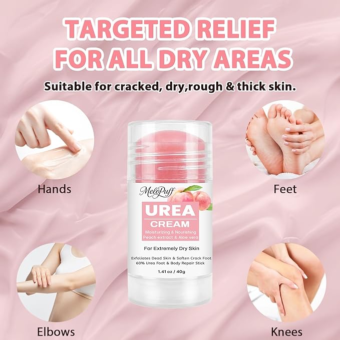 60% Urea Cream plus 2% Salicylic Acid - Maximum Strength Foot & Hand Cream Stick for Dry Cracked Heels, Callus Remover, Dead Skin Exfoliator & Moisturizer with Peach Scent - 1.41oz