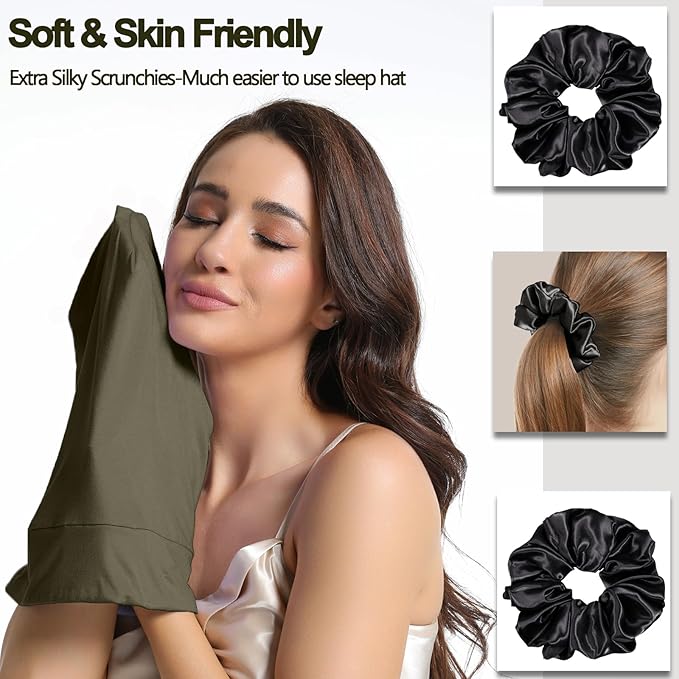 Satin Bonnet for Sleeping Night Cap, Adjustable Satin Lined Silk Bonnets Sleep Cap for Curly Hair Braids Beanie Black Women
