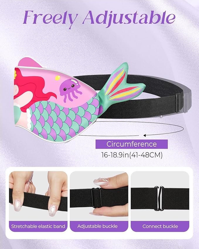 Miss Adola Sleep Mask for Kids - Valentines Gift for Kids Cute Silk Eye Cover for Sleeping Soft Kawaii Eyeshade Animal Eye Blindfold with Adjustable Strap for Girls Teens, Sea Girl
