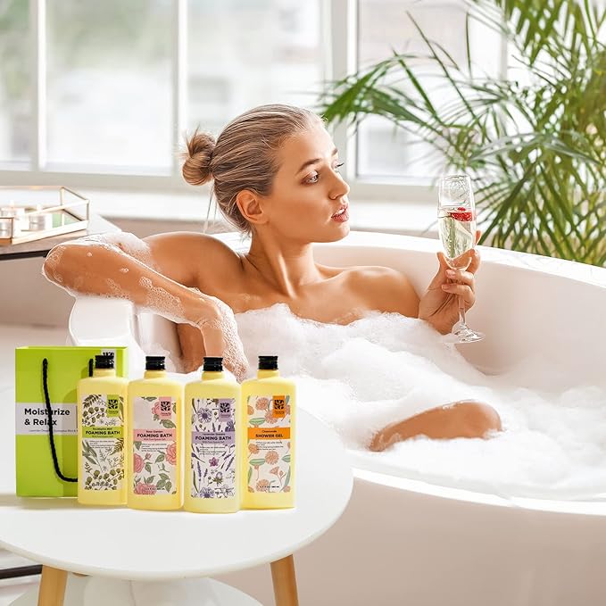 Serenity Sanctuary Bubble Bath for Women, Scented Gift Set for Adults, 51.2 fl oz (Pack of 4), with Shower Gel, Ladies Foaming Bath Variety, Mother's Day Gift for Mom, Christmas Gifts for Wife