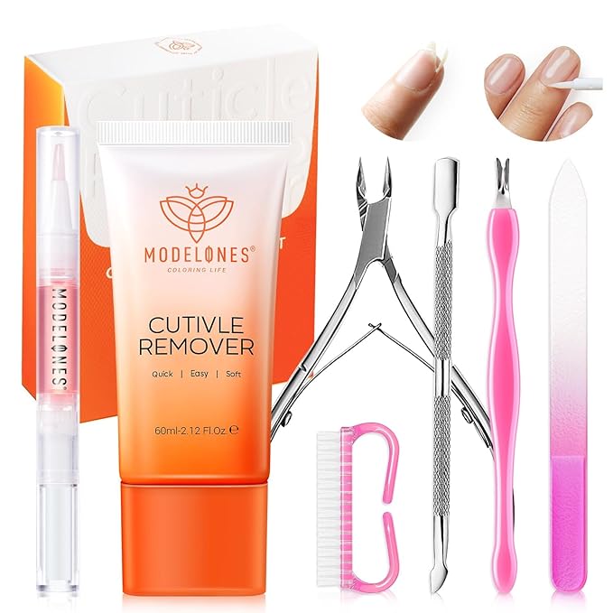 Modelones Cuticle Remover Kit Cuticle Remover Liquid & Cuticle Oil Cuticle Care Kit w/Cuticle Trimmer Cuticle Pusher & Cuticle Nipper for DIY Nail Manicure Removedor de Cuticula for Nail Care