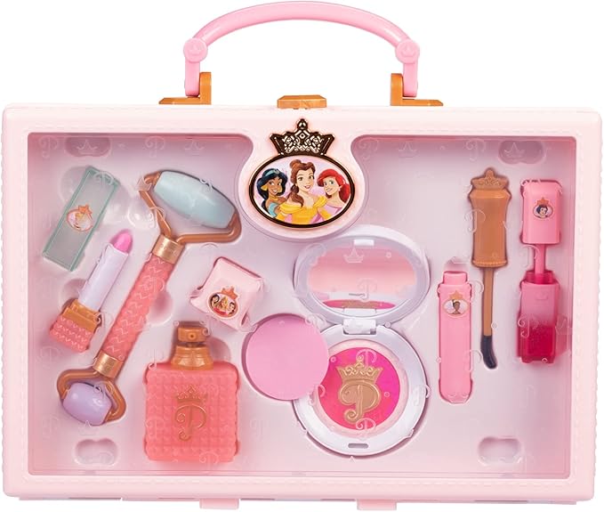 Disney Princess Style Collection Girls Trendy Makeup Tote Bag, Trendy Pretend Play Makeup Tools, Including a Face Roller, Comes with 8 Different Play Tools
