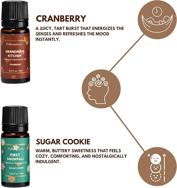 Folkulture Memories Essential Oils Set for Diffuser | Set of 5 Fragrance Oils for Aromatherapy | Gingerbread, Peppermint, Cranberry | Home Fragrance Gift | Home Decor Gifts