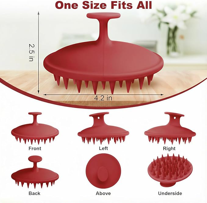 Meartchy Silicone Scalp Massager Shampoo Brush, Scalp Brush for Hair Growth & Dandruff Removal, Hair Scrubber Scalp Stimulator Exfoliator Brush with Soft Bristles for Wet Dry Scalp Care (Ruby Red)