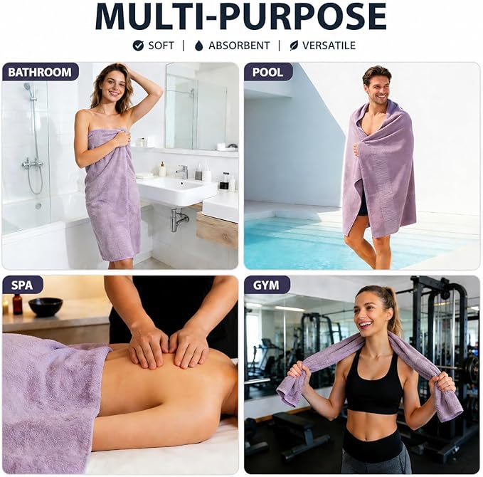 SEISSO 2 Pack Extra Large Bath Towels 63"x35", Bath Sheets for Sensitive Skin 70% Polyester 30% Viscose Fiber from Bamboo, Super Soft, Highly Absorbent & Quick Dry, Oversized Shower Towels