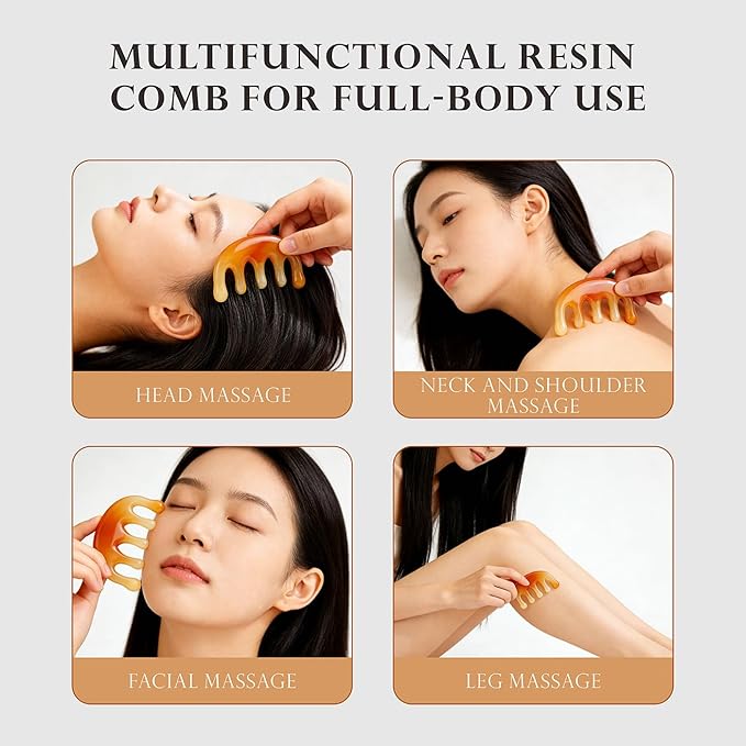 Scalp Massager for Hair Growth Resin Manual Head Scalp Massage Tool Wide Tooth Hair Massage Comb for Stress Relax Portable Handheld Mini Gua Sha Tool Body Face Neck Nose Eyes Legs Acupoint Guasha Comb