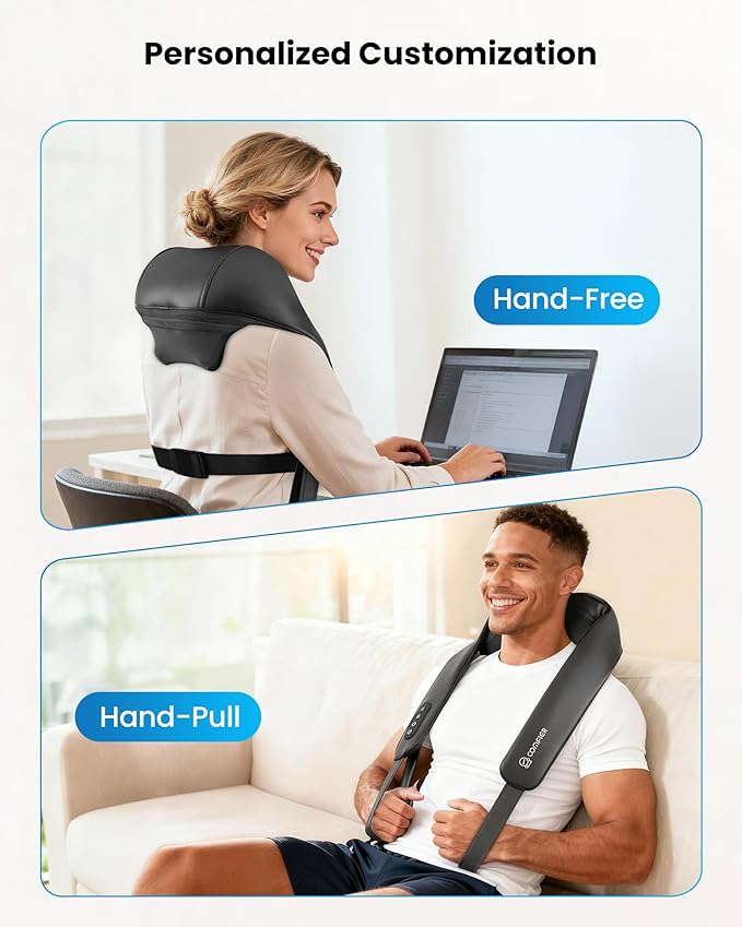COMFIER Shiatsu Neck Massager with Heat - Cordless 4D Neck and Shoulder Massager for Pain Relief Deep Tissue, Graphene Heating, Trapezius Muscle Relaxer Massage Pillow, Black