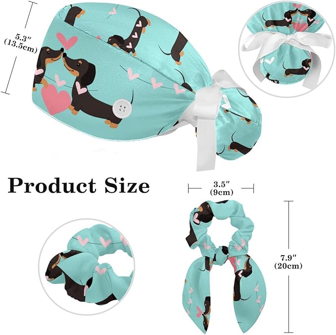 Ethnic Aztec Pattern Adjustable Scrub Cap Hat with Button, Working Hat Sweatband with Bow Hair Scrunchy for Woman