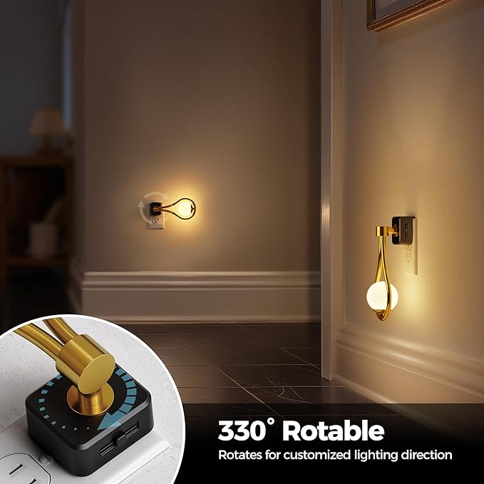 Briignite LED Night Light, Night Lights Plug into Wall, 0-100LM Dimmable Nightlight, 330° Rotating with Dusk to Dawn Sensor, Adjustable Brightness for Kids, Bathroom, Bedroom, Hallway, 2pack