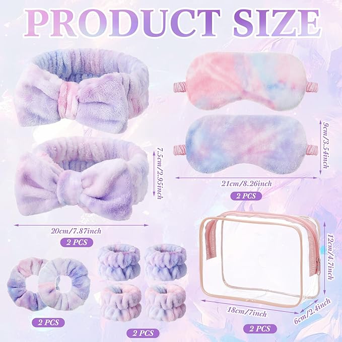 Hoteam 10 Pcs Spa Party Supplies Gift for Mother's Day Sleepover Party Favor Spa Headband Wristband Sleep Eye Mask Velvet Scrunchies for Skin Care Makeup Slumber Night Favor(Tie Dye)