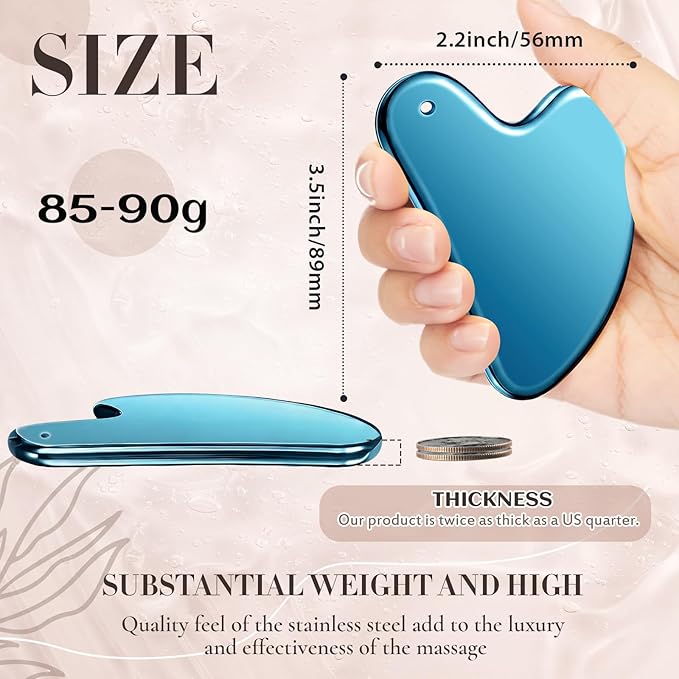 Nuanchu Stainless Steel Gua Sha Facial Tool, Metal Gua Sha for Lymphatic Drainage, Guasha Face Sculpting Double Chin Reduce with Pouch Mother Day Self Care Gift(Blue)