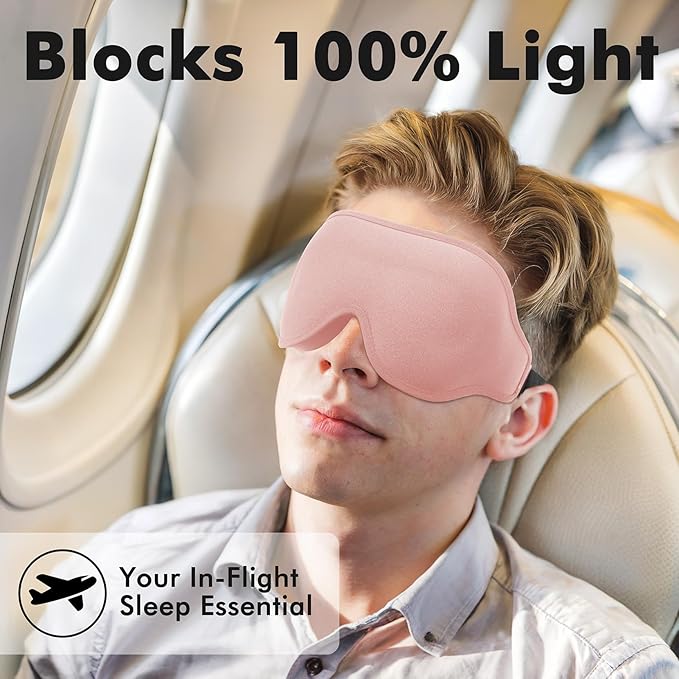 Sleep Eye Mask for Men Women, Weighted Sleeping Mask for Side Sleeper, Travel Blackout Night Blindfold Eye Shade Cover with Adjustable Strap (Blush)