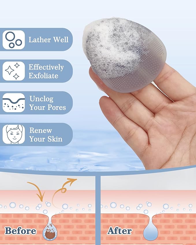 Manmihealth Silicone Back Scrubber & Soft Bath Glove Set 4 PCS(Thick Bristles), Super-Exfoliating Body Scrubber & Super-Lathering Shower Brush Combination, with 2 Adhesive Hook(Gray)