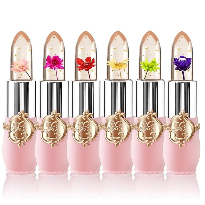 BestLand 6 Pcs/Set Flower Jelly Lipstick Set Temperature Change Moisturizer Long Lasting Nutritious Balm Magic Color Change Lip Gloss