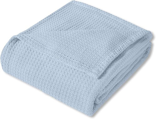 100% Fine Cotton Blanket Luxurious Weave Stylish Design Soft and Comfortable All Season Warmth, Full/Queen, Pearl Blue (Pack of 6)