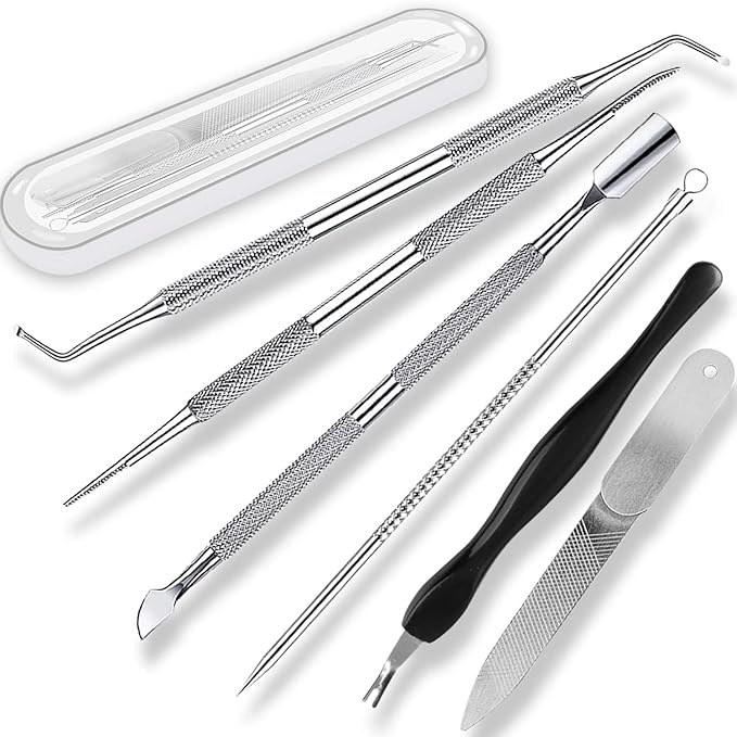 Ingrown Toenail File and Lifters Set(6pcs), Professional Pedicure Tool Toenail Grooming Kit, Ingrown Toenail Treatment Pedicure Kit, Under Nail Cleaner Tools (6PCS)