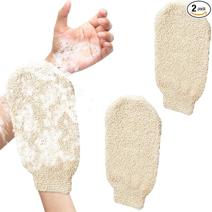 2 Pcs Exfoliating Gloves, Bath Shower Gloves Mitts Bamboo Fiber Bath Body Cleaning Cloth Sponges for Exfoliating and Body Scrubber