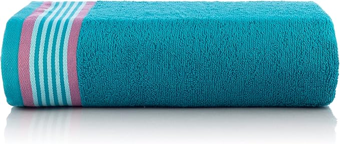 CASA COPENHAGEN He & She 6Pcs 100% Egyptian Cotton Large Designer Towels Gift Set- Cyan - Coral, 550GSM, 2Bath 2Hand 2Washcloths, Bath Towels for Bathroom (Gift Set for Women & Men)