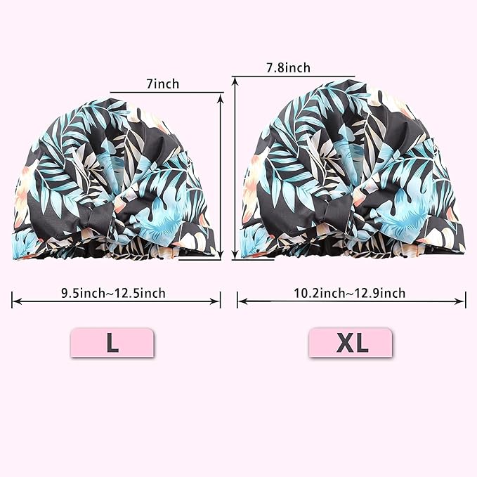 Shower Cap for Women Reusable Waterproof Bath Cap for Long Hair Cap for Shower Cute Extra Large Turban Shower Cap for Braids(Leaves)