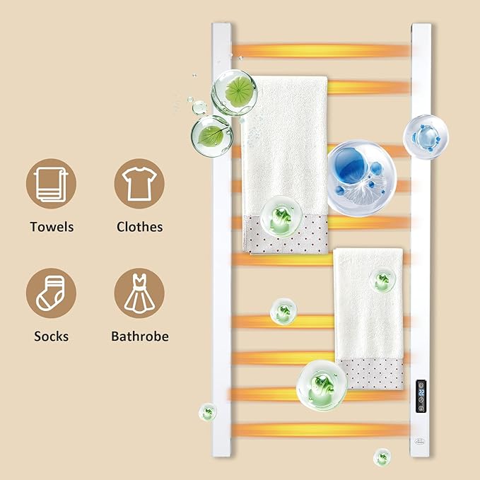 Heated Towel Rack for Bathroom Towel Warmer Racks Wall Mounted with Timer & Temperature Multi-Level Adjustments with 10 Bars for Bathroom Shower Hot Tub Spa(White)