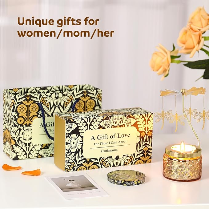 Mothers Day Gifts for Grandma, Dragonfly Gift for Women, Best Mom Gifts for Mothers Grandma Friends, Unique Birthday Presents for Sister with Gift Box, Rotating Scented Candles for Mother's Day