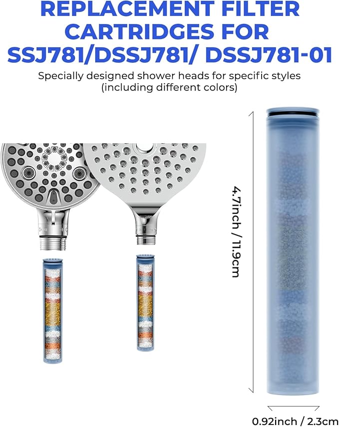 FanpBow 4 Pack Shower Head Filter Replacement Cartridge Compatible with MakeFit SSJ781/DSSJ781/DSSJ781-01& HOPOPRO HSF-002, Multi-Stage Shower Filtration Removes Chlorine, Fluoride and Heavy metals