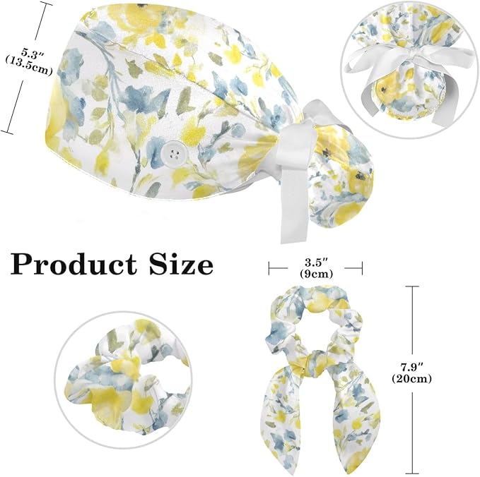 Scrub Cap with Hair Scrunchy, Ponytail Holder Surgical Cap