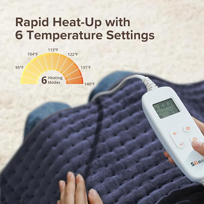 Heating Pad for Back Pain Relief, 17" X 33" XXX-Large Heating Pads for Cramps,Electric Heating Pad XL with 6 Settings,Moist Dry Heat Options,Auto-Off,Machine Washable, Mothers Day Gifts, Purple Gray