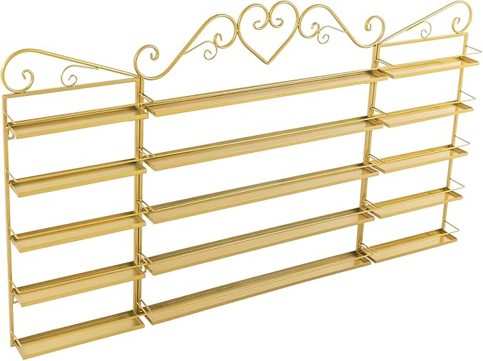 DouSeiAi 5-Tier Wall Mounted Nail Polish Storage Rack, Metal Cosmetic Organizer for Lipstick, Perfume & Essential Oils, Display Shelf for Home, Spa, Nail Salon, Gold