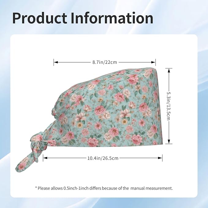 Scrub Cap for Women and Men Boho Black Leaf Pattern Adjustable Breathable Sweatband Hat for Work Kitchen Spa Shower Daily Use