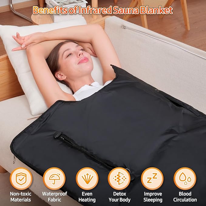 Infrared Sauna Blanket for Home: Extra Large Portable Design for Full Body Detox & Relaxation - Far Infrared Heating Adjustable 86-176℉ & 20-60 Min Timer 74.8 x 35.5Inch Extra Large PVC