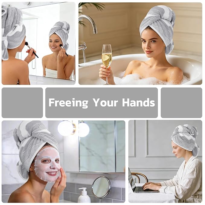 SUNLAND Microfiber Hair Towels Anti Frizz Hair Drying Towel Super Absorbent Fast Drying Turbans for Wet Curly Hair Soft Hair Towel Wrap with Elastic Band for All Hair Types 40 X 20 inches 2Pack