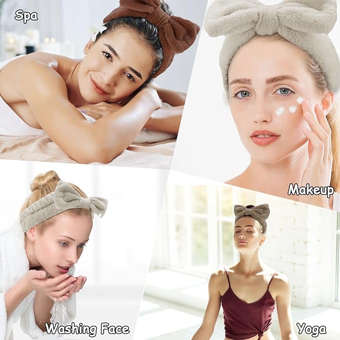 Casoty 12 Pcs Skincare Spa Headband, Hair Band for Washing Face, Soft Coral Fleece Makeup Headband for Girls, Hair Bow Bands, Fluffy Headbands for Face Washing Shower Skin Care Yoga