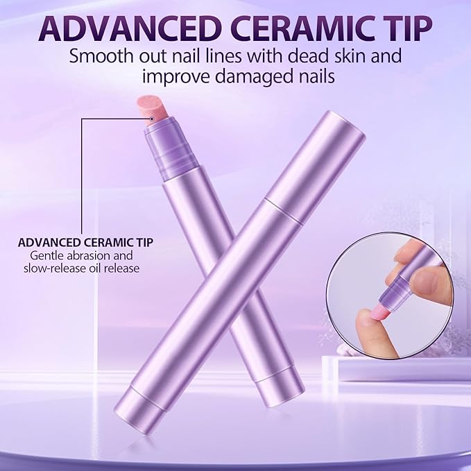 3Pcs Cuticle Oil Pusher Pen Set, 2-in-1 Ceramic Cuticle Pushers Pusher & Oil Pen, Nail Care Pens for Manicure & Pedicure, Hangnails, Dry & Damaged Nails