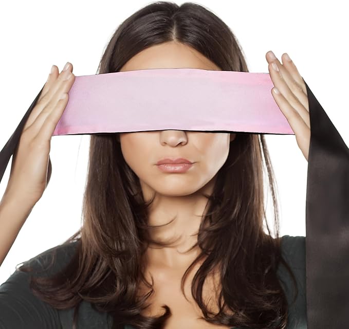 FRESHME 2pcs Satin Blind Eye Sleeping Mask - Silk Adjustable Satin Blindfold Gift Soft Eye Covers for Travel Nap Bedroom, Double Sides Pink & Black+Black 2pc Set